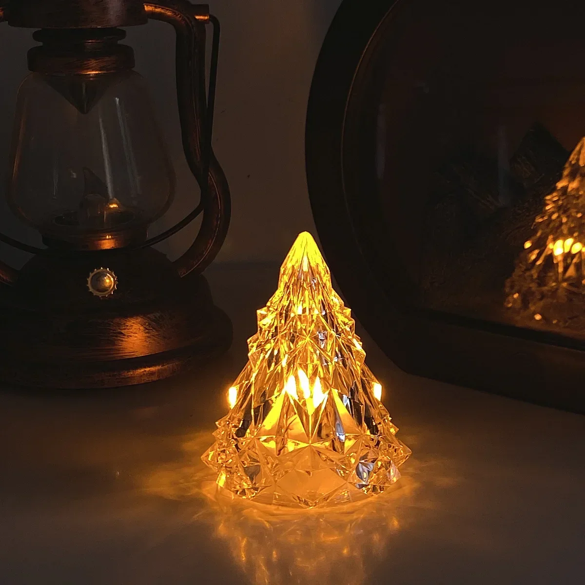 Crystal Mini LED Night Light Christmas Tree Atmosphere Lamp Candle Home Table Decoration Kids Friend Gift Bedside New Year Party