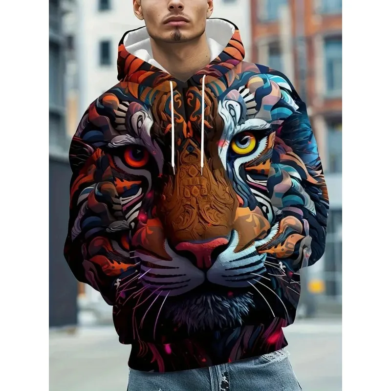 

2025 Novelty Men's Animal Tiger 3D Printed Men's Spring and Autumn Hoodie Large Long Sleeve Sports Shirt