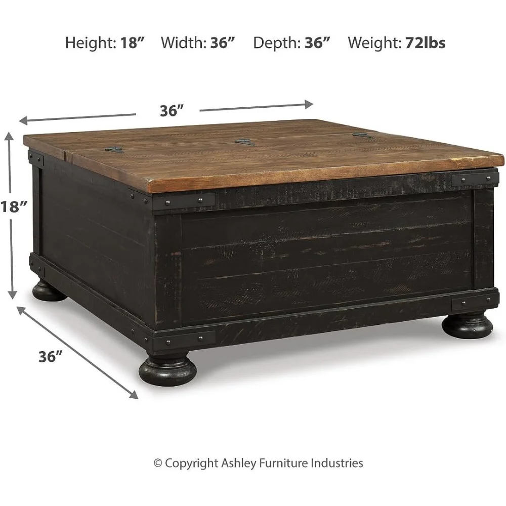 Signature Design by Ashley Valebeck Farmhouse Lift Top Coffee Table with Storage, Distressed Brown & Black Finish