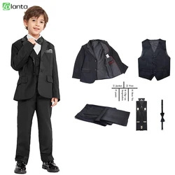 LOlanta 5Pcs Black Toddler Boys Suits Wedding Formal Children Suit Tuxedo Dress Party Ring bearer 3-12 Years Kids Gentlemen Suit