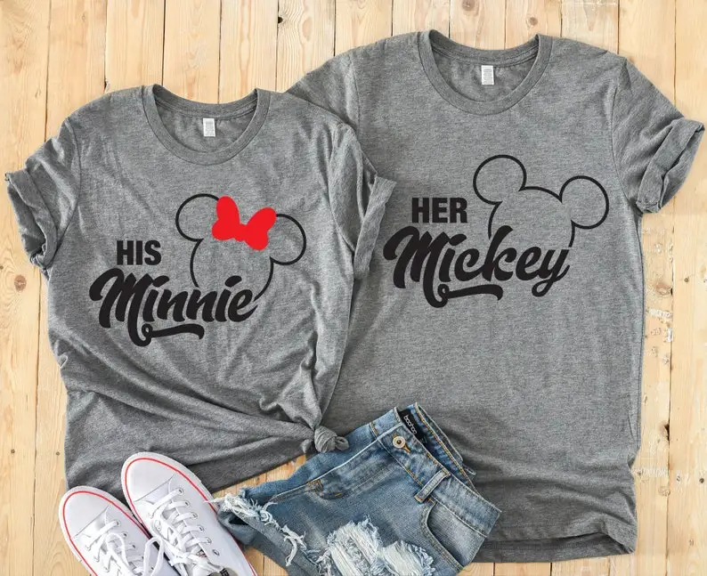 

Рубашки His Minnie & Her Mickey, рубашки для пар, одинаковые рубашки с милым рисунком, футболка для пары с Минни и Микки