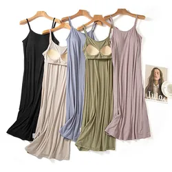 Nightgown Woman Nightie Big Size Chest Pad Modal Home Wear Nightdress Sexy Sling Nightshirt Summer Sleepwear House Dresses