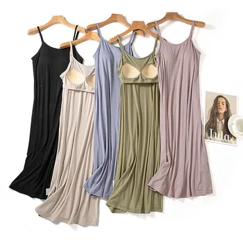 Sexy Sling Nightshirt para mulheres, Nightie Nightie, tamanho grande, almofada de peito, modal Home Wear, pijamas, vestidos de verão