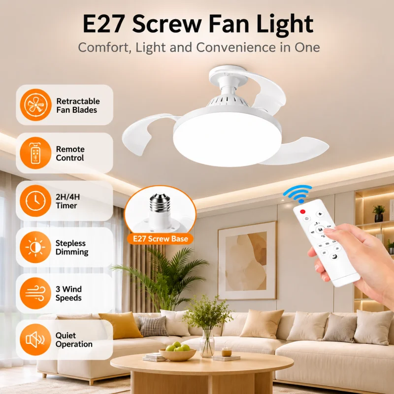 Ceiling Fan with Light, Invisible Blades Dimmable LED Ceiling Fan Light with Remote Control, 3-Speed Wind, Smart Timer for Home