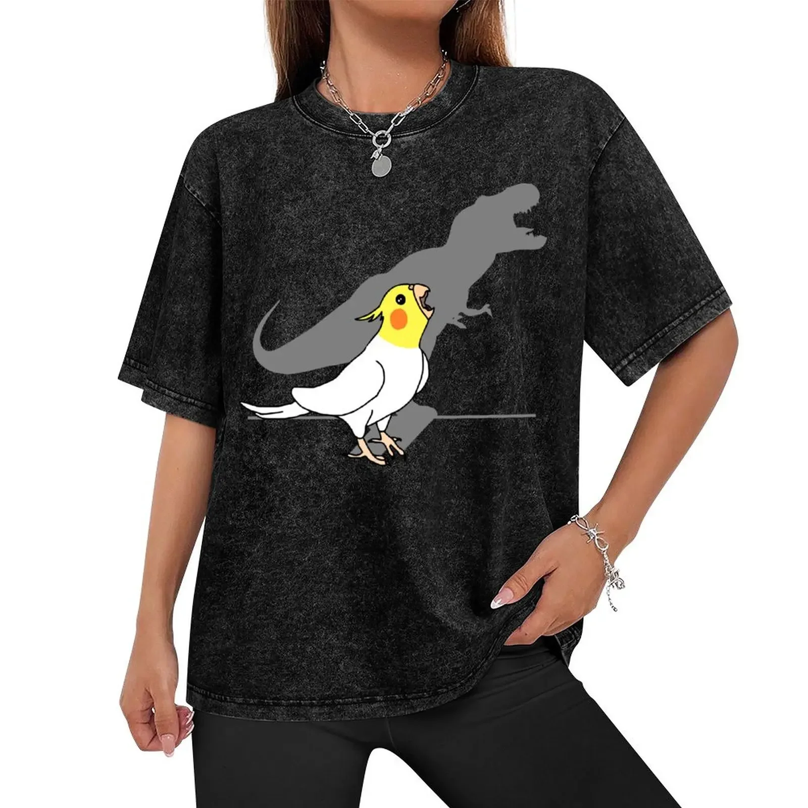 t-rex dinosaur shadow - white yellow cockatiel T-Shirt customs design your own vintage t shirts customs mens white t shirts