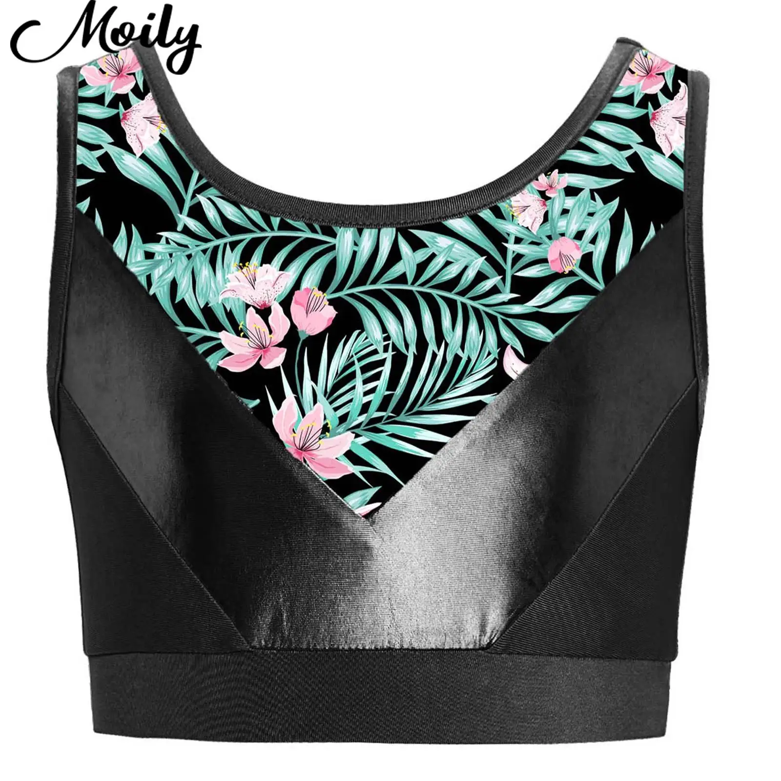 

2025 New Kid Girl Breathable Athletic Vest Round Neck Sleeveless Metallic Printed Crop Tank Top for Sports Yoga Gymnastics Dance