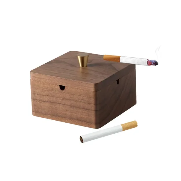 

Wood Ashtray with Lid for Smokers, Durable Solid Design