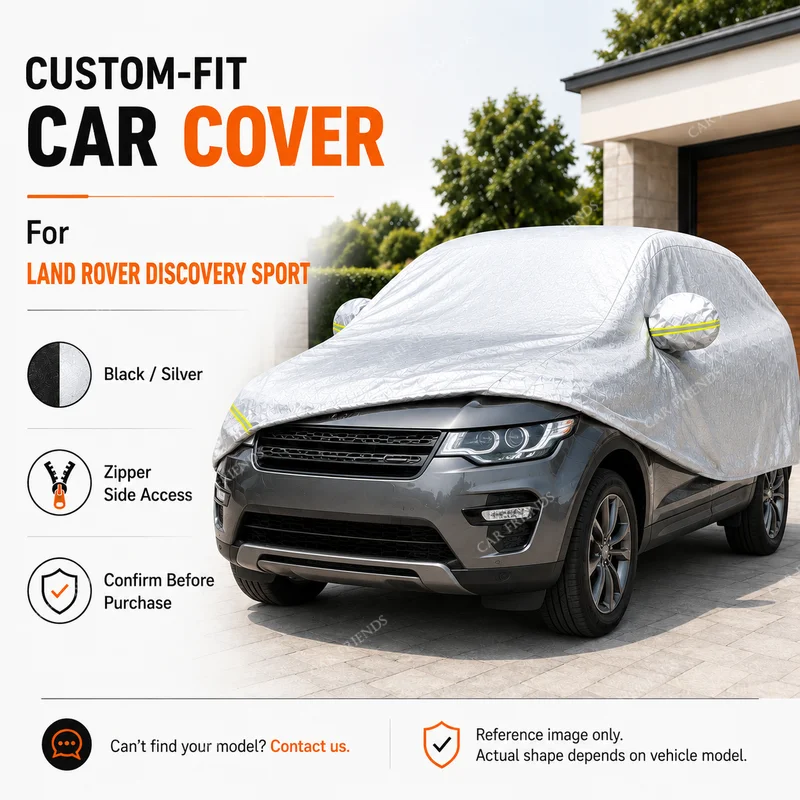 For Land Rover Discovery Sport Custom Fit Full Car Cover Silver-Coated Oxford Fabric Side Zipper Access Heat Reflective UV Prote