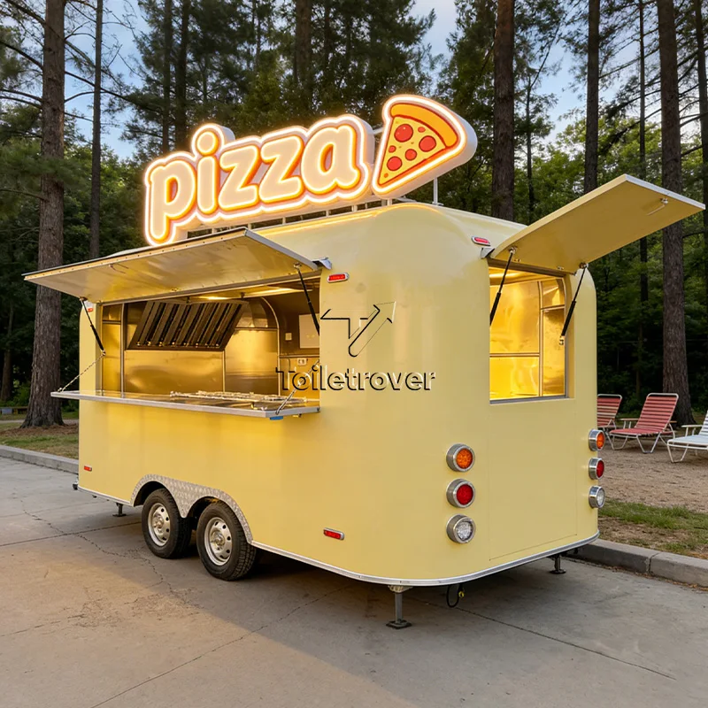 Camión de Comida Rápida con Diseño Personalizable, Remolque Móvil para la Venta de Comida en la Calle, Remolque Comercial con Equipamiento de Cocina Completo