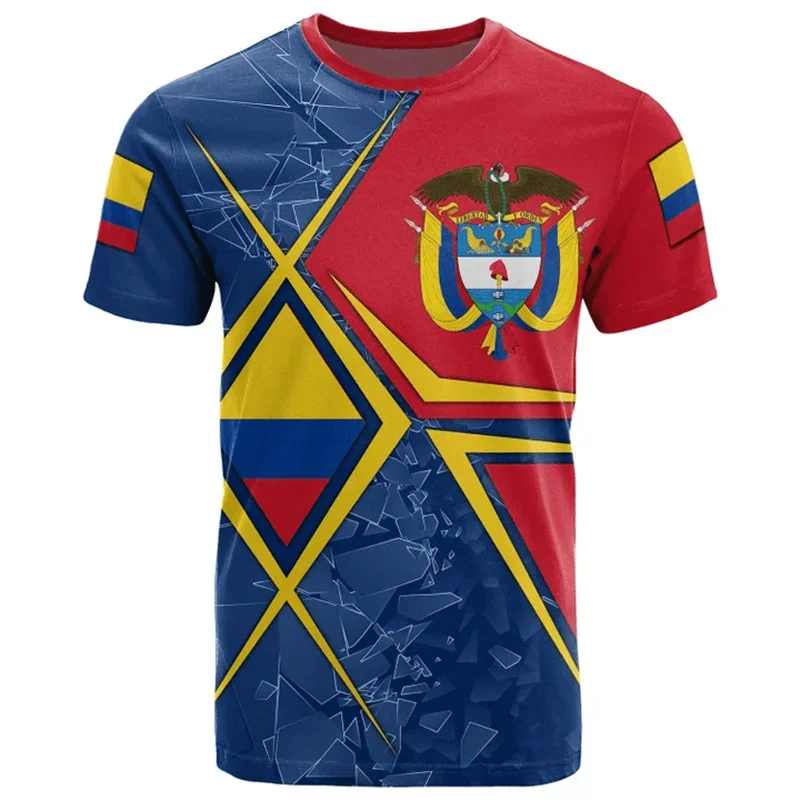 Colombia National Flag Emblem Summer Fashion New 3D Printing T Shirt Colombia Coat Of Arms Graphic T-shirts For Men Vintage Tops