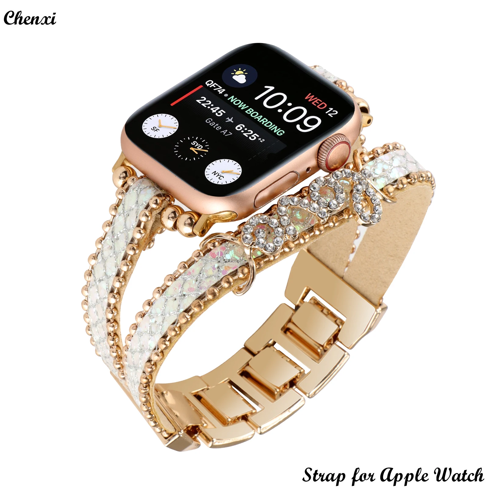 حزام لساعة أبل سوار الحب سوار جلدي لساعة Iwatch 87654321   حزام سلسلة فولاذي SE لساعة Iwatch Ultra bling