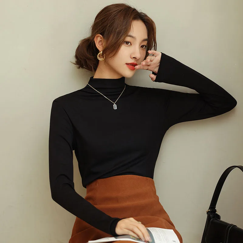 woman Half high collar Modal base shirt women autumn new style interior long sleeved T-shirt top slim fit versatile t-shirts