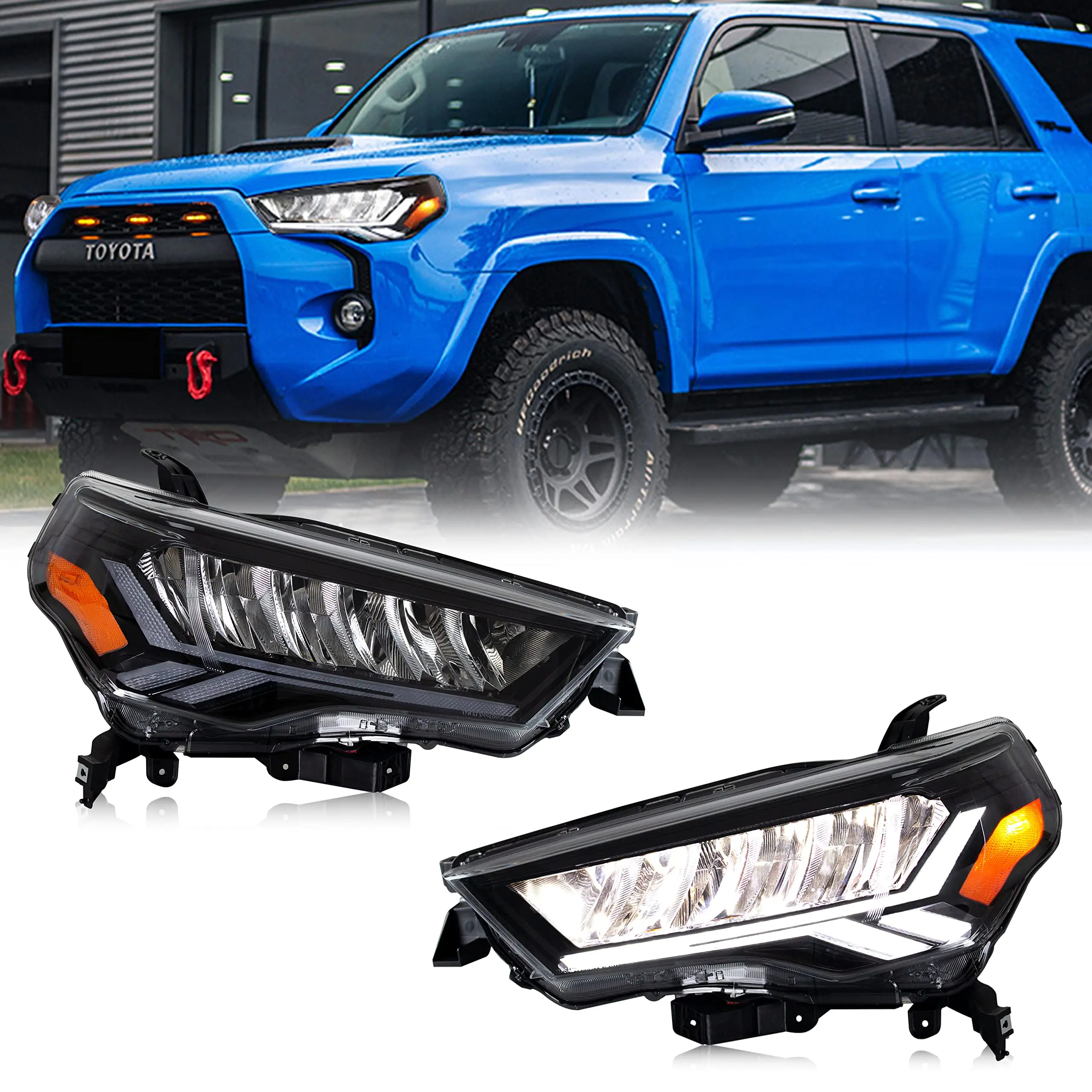 

LED Headlights for Toyota 4Runner 4-Runner 2010-2021 Start-up Animation Sequential Indicator Front Lamps（Amber Reflector）