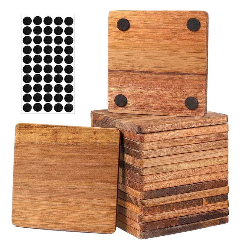 

Unfinished Wood Coasters In 16 Pieces- 4 Inch Square Acacia-Wooden For Crafts Featuring Non-Slip Silicone Dots