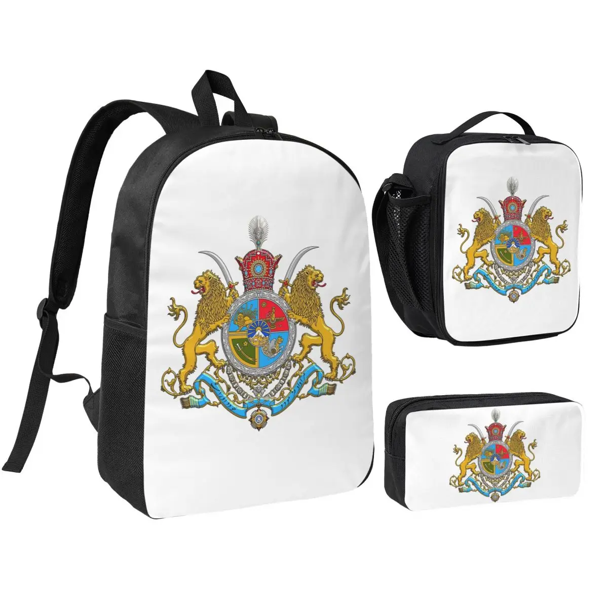 

Iran Flag Emblem Persia Sun Lion Backpack Boys Girls BookBag School Bag Shoulder Bags 3ps Insulated Lunch Bag Pencil Case