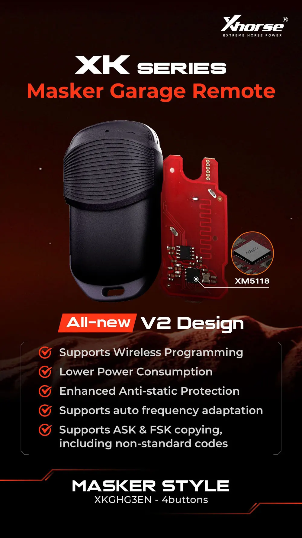 Xhorse XKGHG3EN 2. Generation Masker Garagen-Fernbedienung 4 Tasten 315Mhz 433MHz Umschaltfrequenz ASK FSK Datenwiederherstellung für VVDI Key Tool – Detail 1