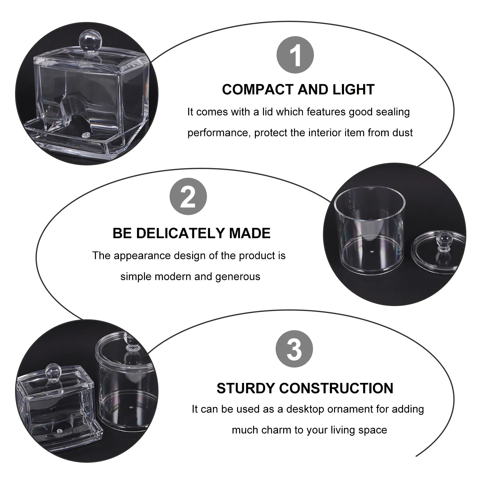 

Набор из 2 акриловых коробок для ватных дисков с крышкой, органайзер для косметических инструментов, тампонов, ручек, компактный, экономит место, для дома