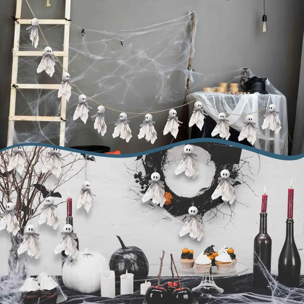Halloween Hanging Ghost Decorations Halloween Ghost Ornament Set Small Rustic Cloth Ghost Dolls with Jute Rope for Haunted