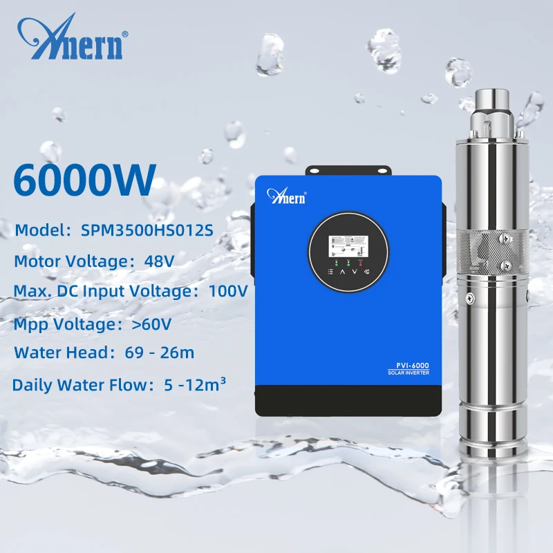 

Солнечный водяной насос, глубокий насос 6000 Вт, 6 кВт, солнечный инвертор, винт, погружной насос, ирригационный сад, дом, сельскохозяйство