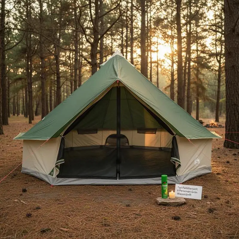 Tienda de campaña familiar tipo tipi verde para 6 personas, impermeable, de poliéster PU, ligera, con bolsa de transporte, 305 x 305 x 200 cm
