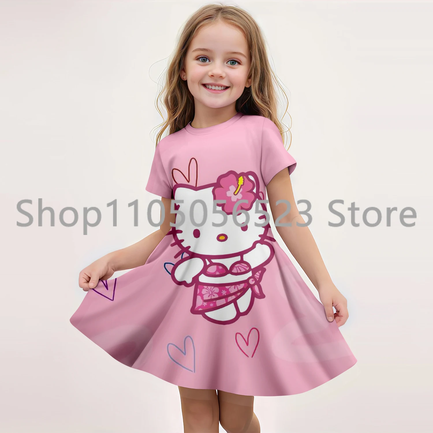 

2025 Summer New Children's Clothing 3D Printed Princess Mulan Cute Short-Sleeved Dress 7-13 Years Kids Performance Clothing