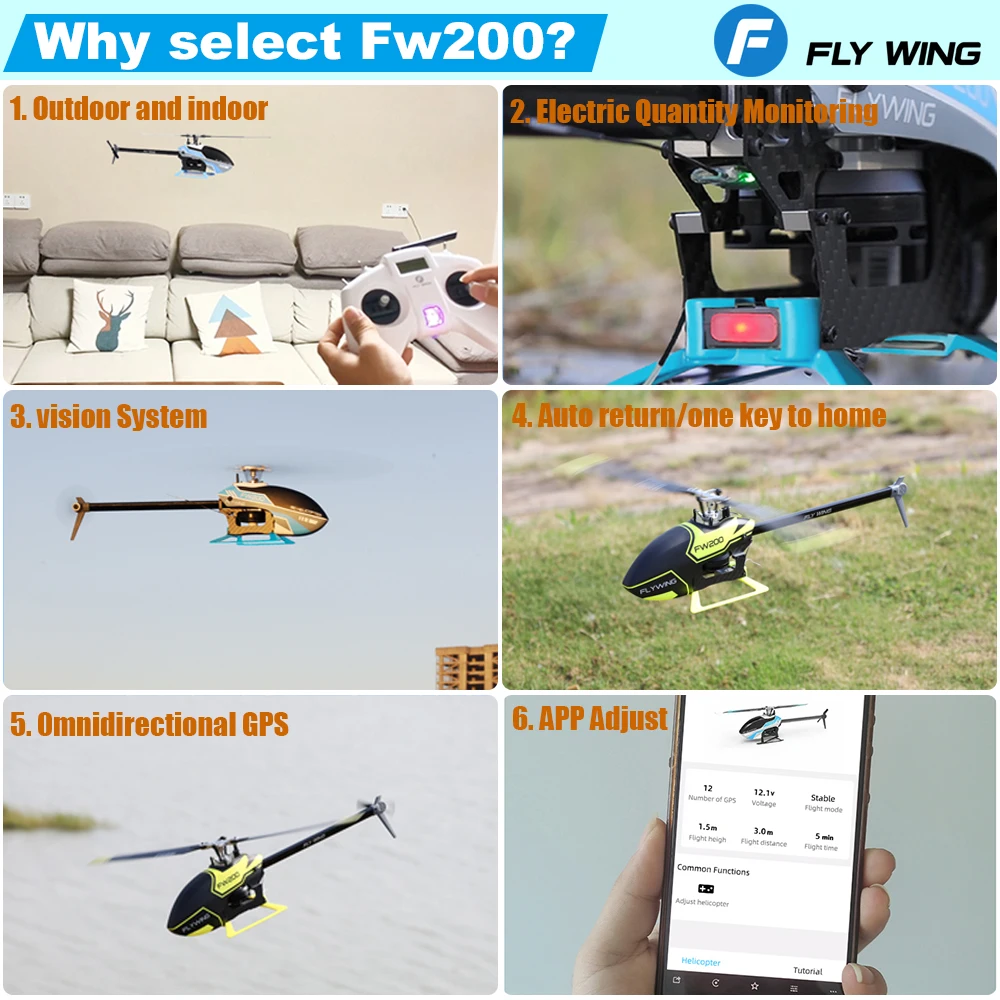 Flywing FW200 RC Helicopter H1 V2 Gyro RC 6CH 3D Smart  Indoor rc plane toys GPS RTF Self Stabilizing 3D Brushless Direct Drive