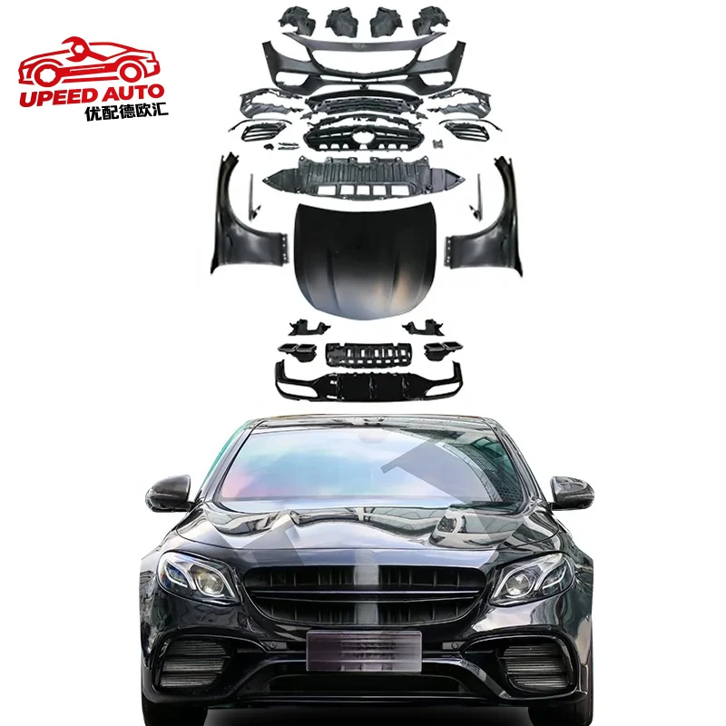 

Suitable for 2017-2019 Mercedes E Class W213 Upgrade E63S 1:1 AMG Wide Front Car Bumpers Fenders Engine Hood Rear Lip Tips