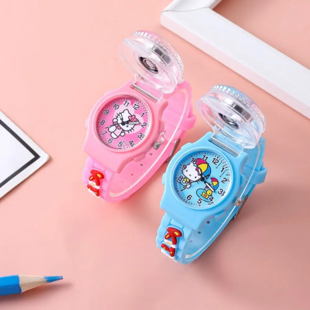 Sanrios Cartoon Watch Anime Kuromi My Melody Cinnamoroll Watch Kawaii Crystal Patch Glowing Decompress Rotating Electronic Watch