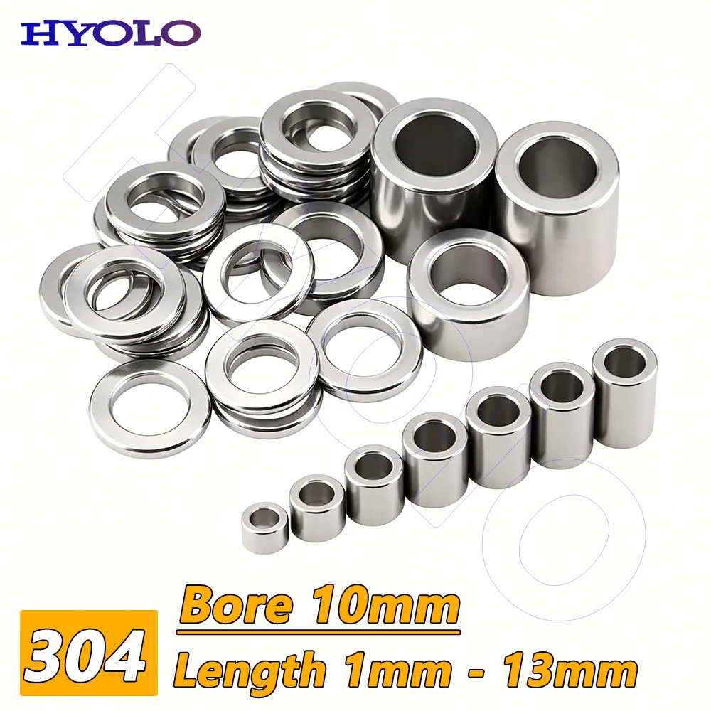 M10 Bushing Washer Stainless Steel 304 Gasket Sleeve Isolation Column Round Hollow Unthreaded Stand-off Spacer Length 1mm - 13mm