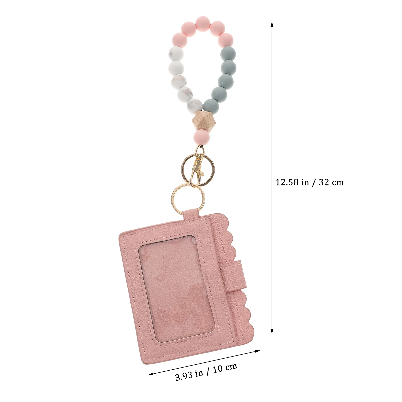 

Bracelet Cards Holder Keychain Wooden Beads Design with Id Cards Pouch Portable Lightweight Multi-Function Wristlet for Outdoor