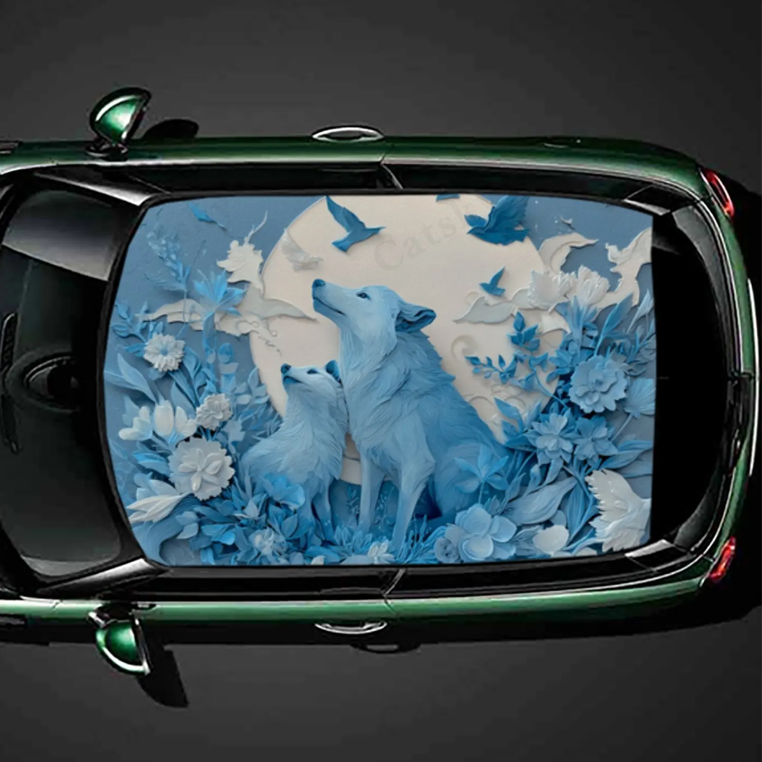 

Serene Tender Wolf Cub Moonlit наклейка на крышу автомобиля ПВХ самоводонепроницаемая палка, яркие авто внешние аксессуары украшения Protec
