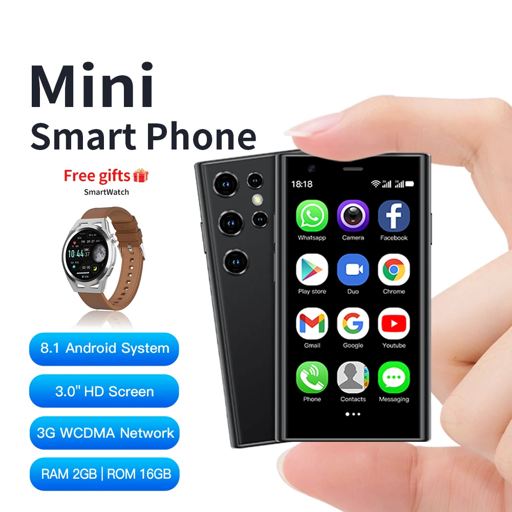 Creative Design SERVO S23 Mini Smart Phone 3.0-inch Curved Border 3G NET Dual SIM 1000mAh APP Download Smartphone and Free Watch