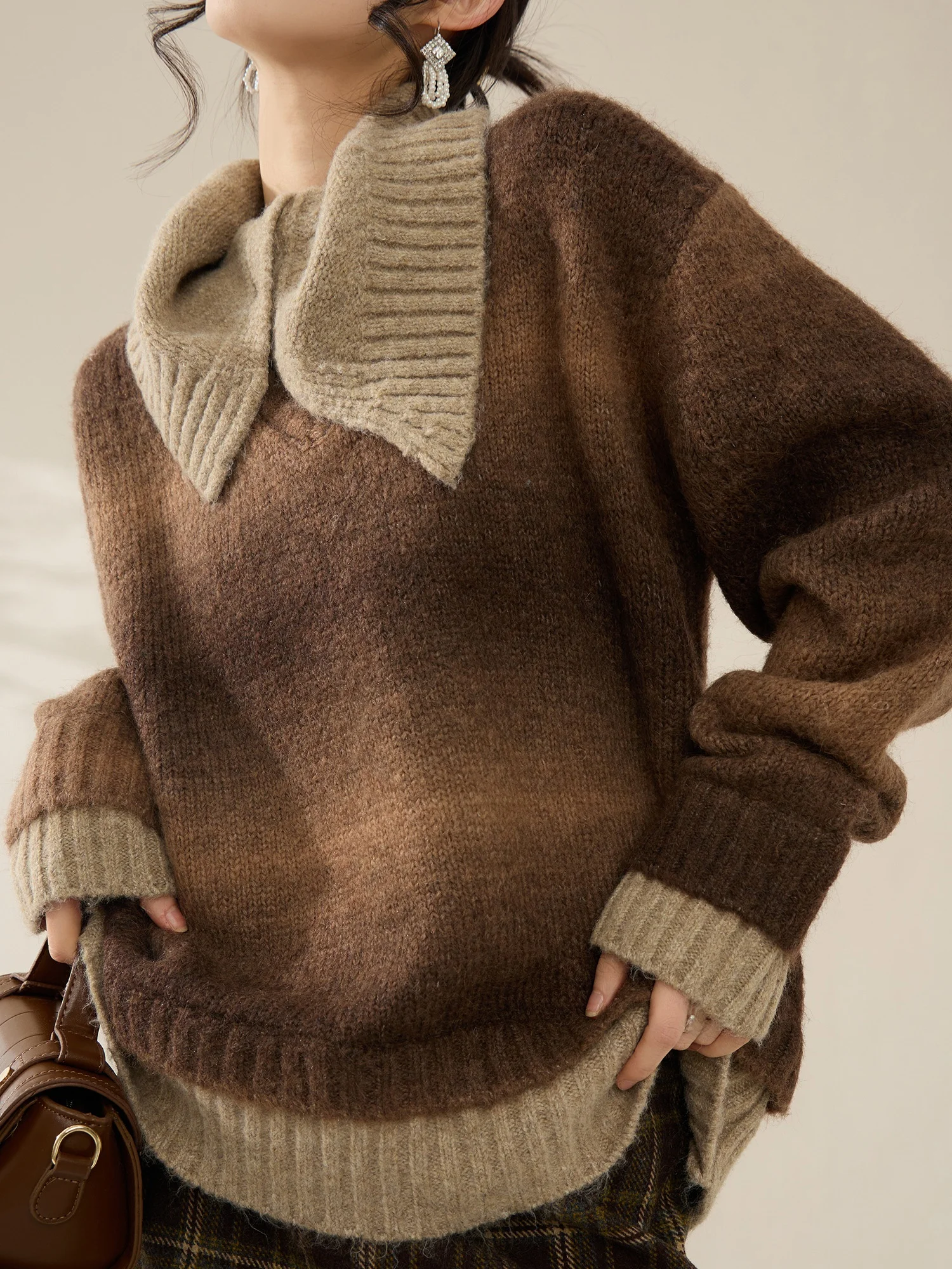 

Женский вязаный свитер Flowing Era с воротником, базовый слой, дизайн с цветовыми блоками, повседневный, для поездок на работу, с длинными рукавами, из полиэфирного волокна