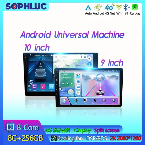 Sophluc Universal 9/10 inch Stereo radio Android Auto Apple Wireless Carplay Multimedia Vedio Player GPS Navi MP5 BT DSP EQ 2Din