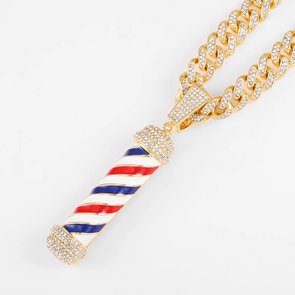 Barber Shop Hair Dresser Tools Necklace 3D Barber Pole Razor Hairclippers Charms Pendant Necklaces Men Women Souvenir HIP Hop