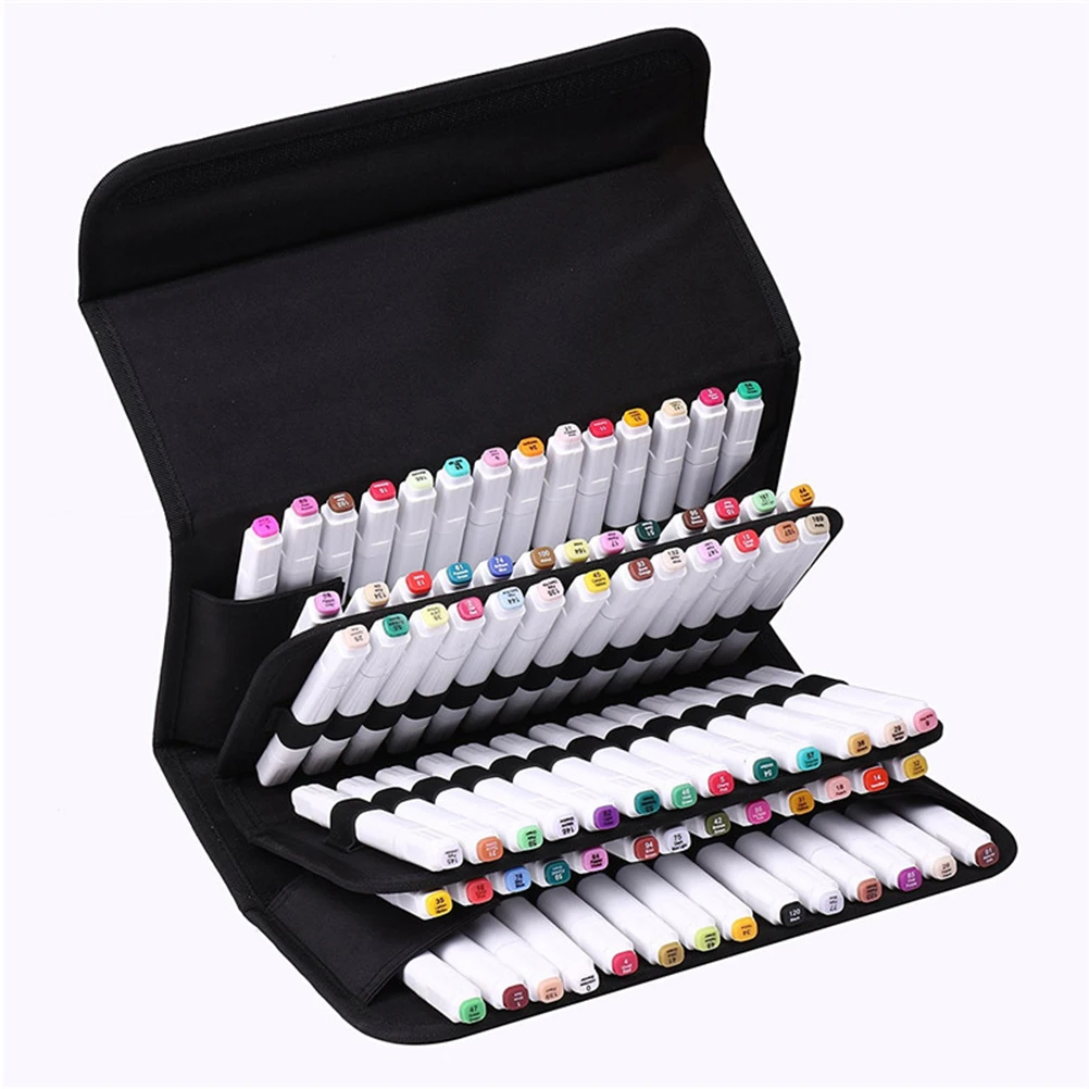 

80 Slots Marker Storage Bag Durable Fabric Portable Carry Handle Elastic Straps for Art Makeup Office Supplies Organizer