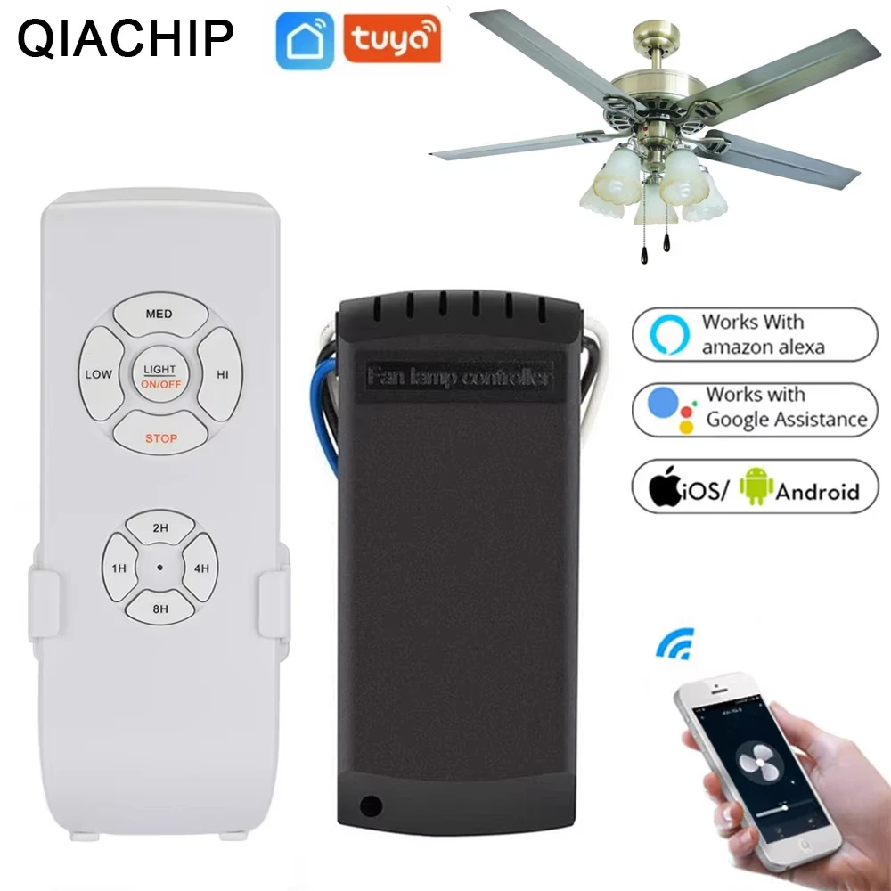 QIACHIP AC 110V 220V Wifi Smart Ceiling Fan Switch APP Remote Timer and Speed Control Light Home Work With Alexa and Google Home