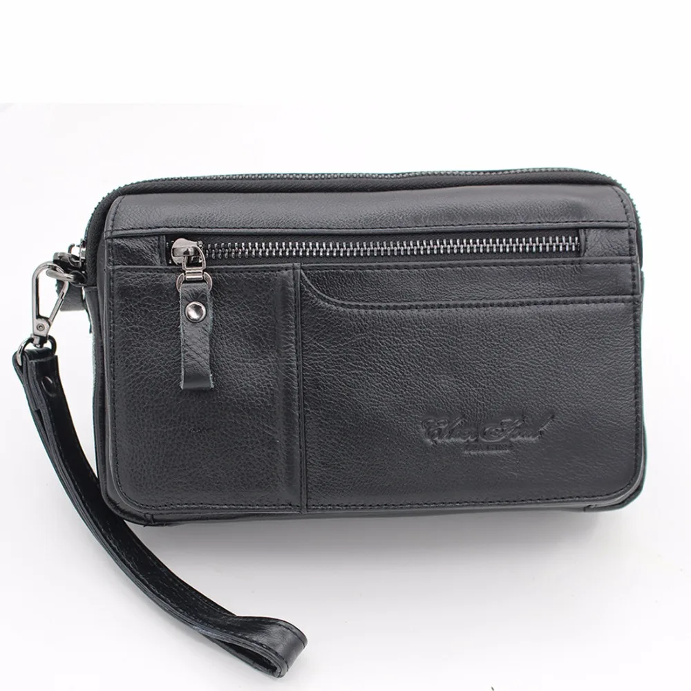 High Quality Men\'s Business Clutch Wallet Real Leather Wrist Money Bags First Layer Cowhide Purse Wallets Cigarette Card Holder