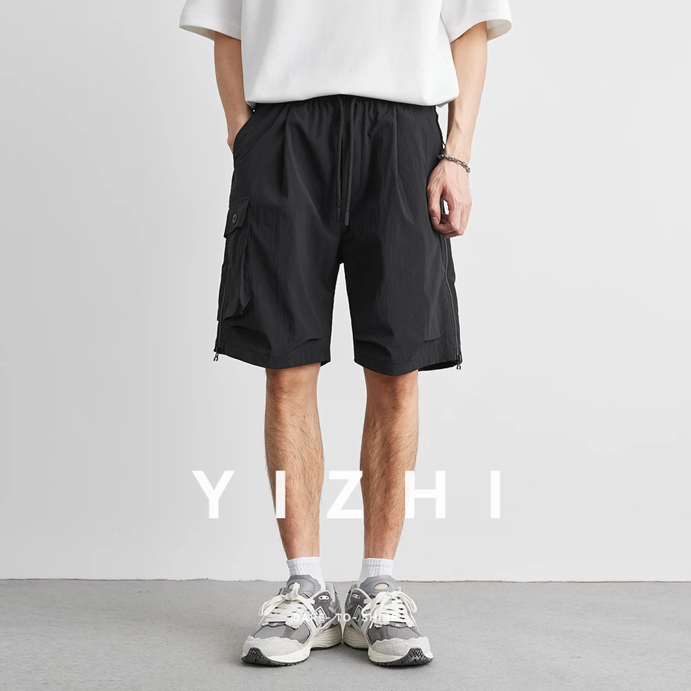 Men's Casual Work Shorts Summer Drawstring Straight Shorts Fashion Outdoor Sports Beach Pants Large Size Men Mid-Length Pants
