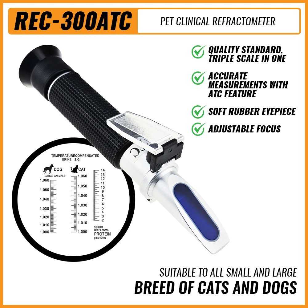 Tri-Scale Pet Clinical Refractometer Serum Plasma Protein Test S.G. Adjustable Focus Simple Calibration for Dog Cat Veterinary