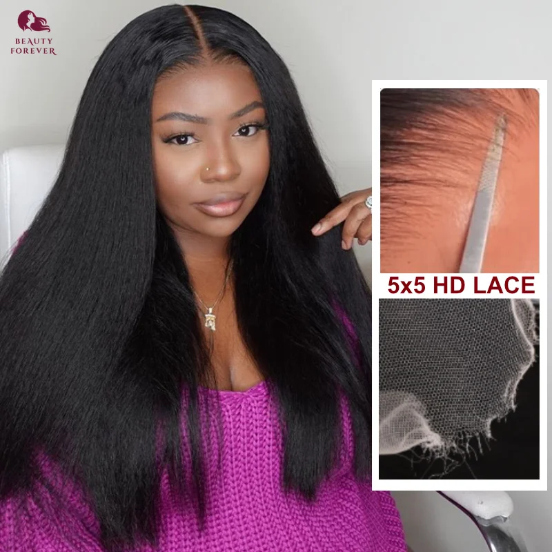 

Beautyforever Density 200% Yaki Straight Glueless Human Hair Wig Pre Everything 5x5 HD Lace Wear and Go Glueless Wig Update Cap