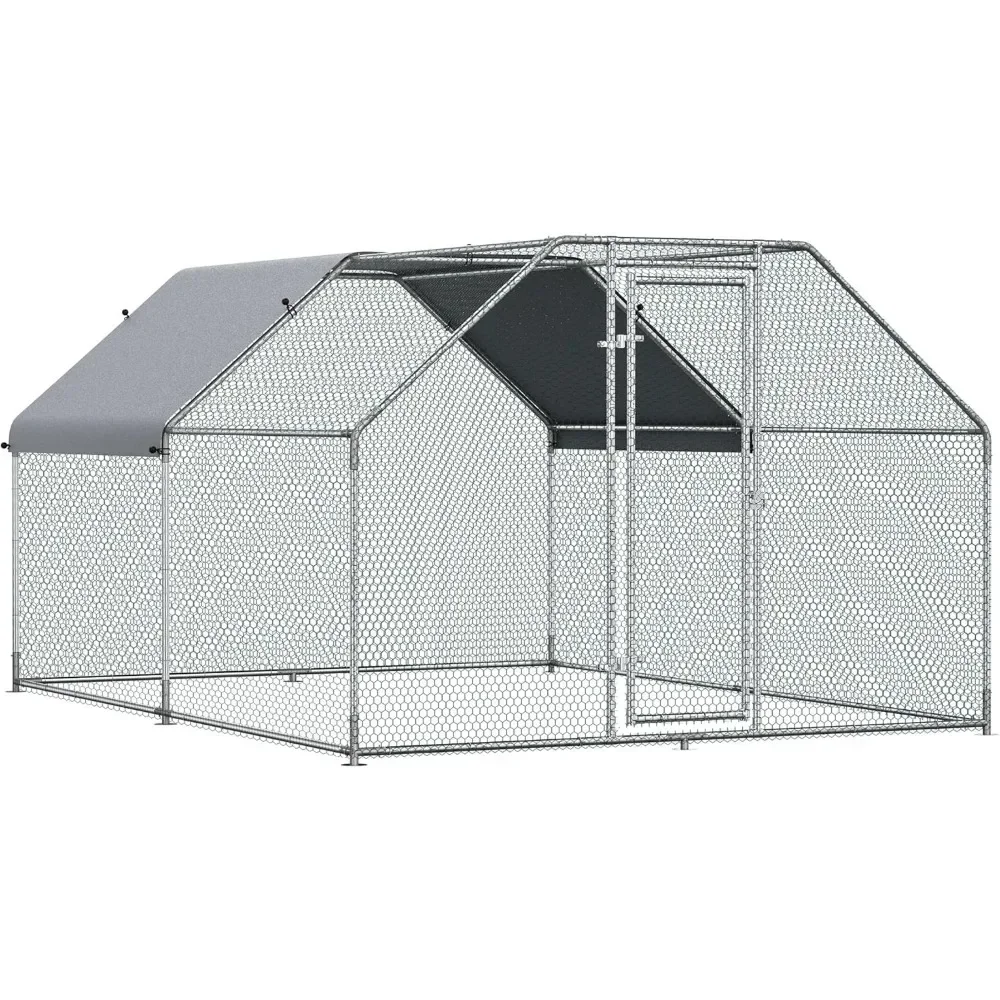 

Chicken Coop Metal Chicken Run with Waterproof and Anti-UV Cover, Flat Shaped Walk-in Fence Cage Hen House, 1.26" Tube Diameter