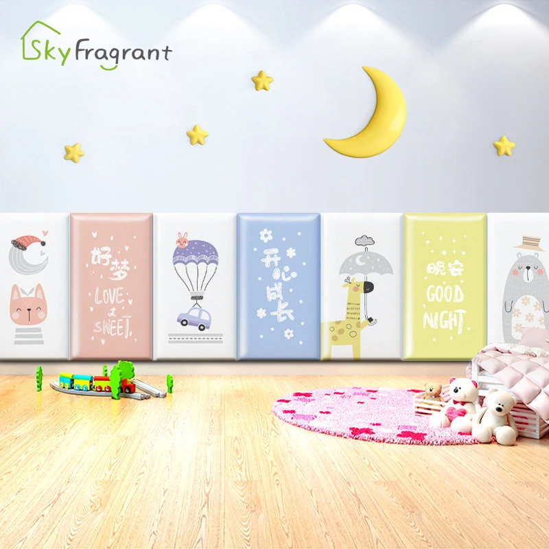 3D Soft-packed Wall Headboard Wall Stickers For Kids Room Bedroom Decor Anti-collision Self Adhesive Home Wall Skirting Sticker