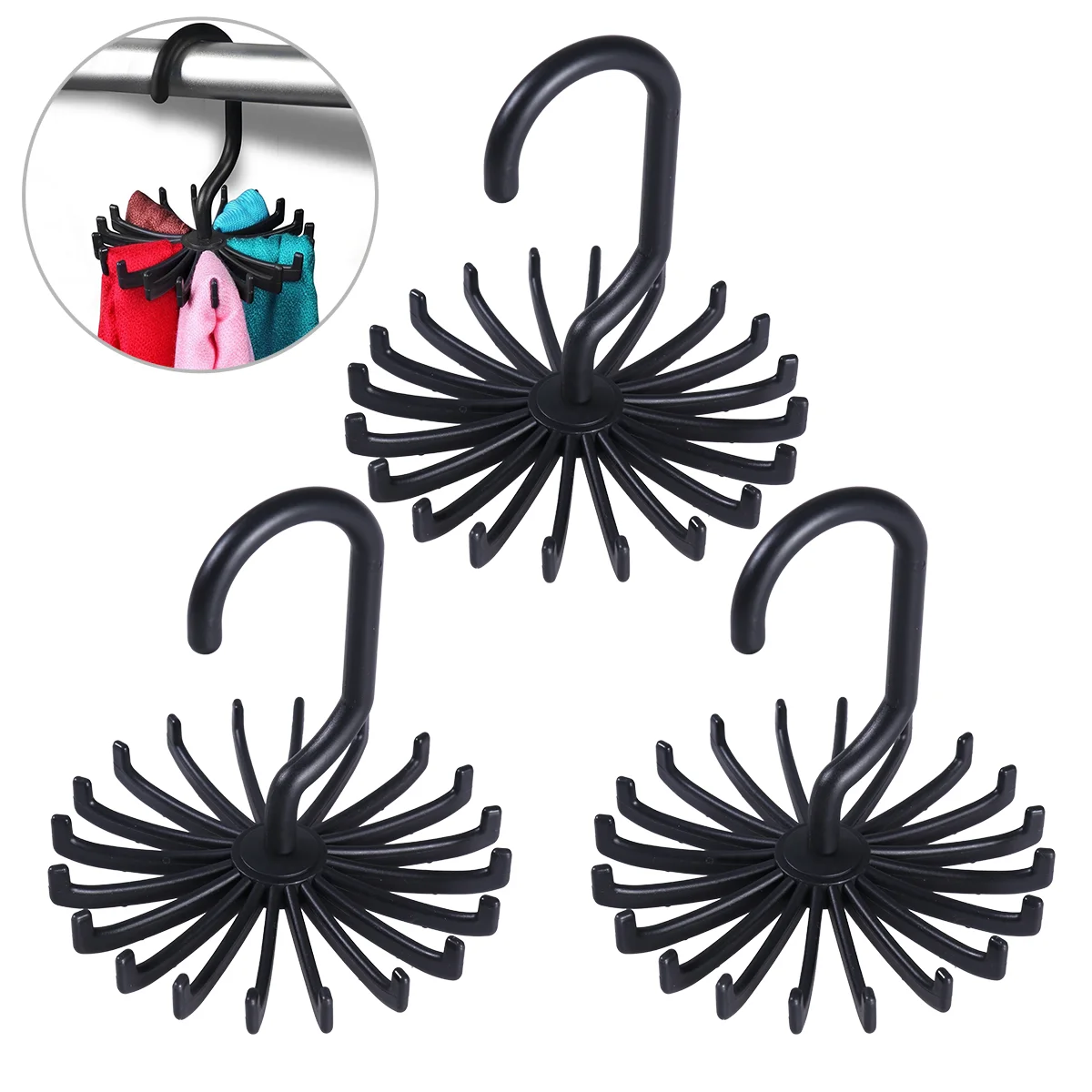 

TINKSKY 3pcs Multi-purpose Detachable Non-slip Rotating Scarf Tie Hangers Racks Neck Tie Organizers (Black)