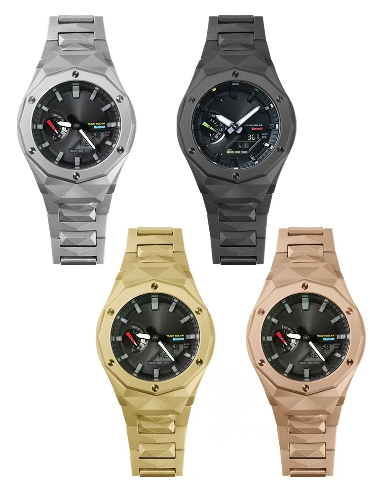 GA-2100 카시오 팜 오크 ga2100 ga-b2100 ga-2110 수정된 금속 시계 케이스 스테인레스 스틸 시계 밴드 남성용 액세서리 교체