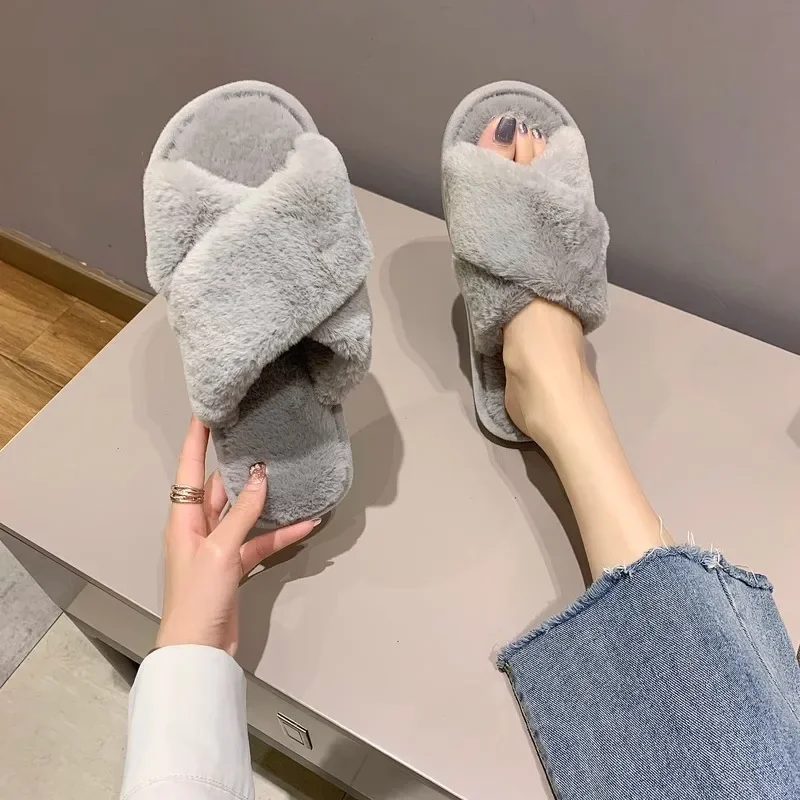 Home Plush Cross Cotton Slippers 2025 New Autumn and Winter Home Slippers for Women Indoor Soft Bottom Comfortable and Non Slip