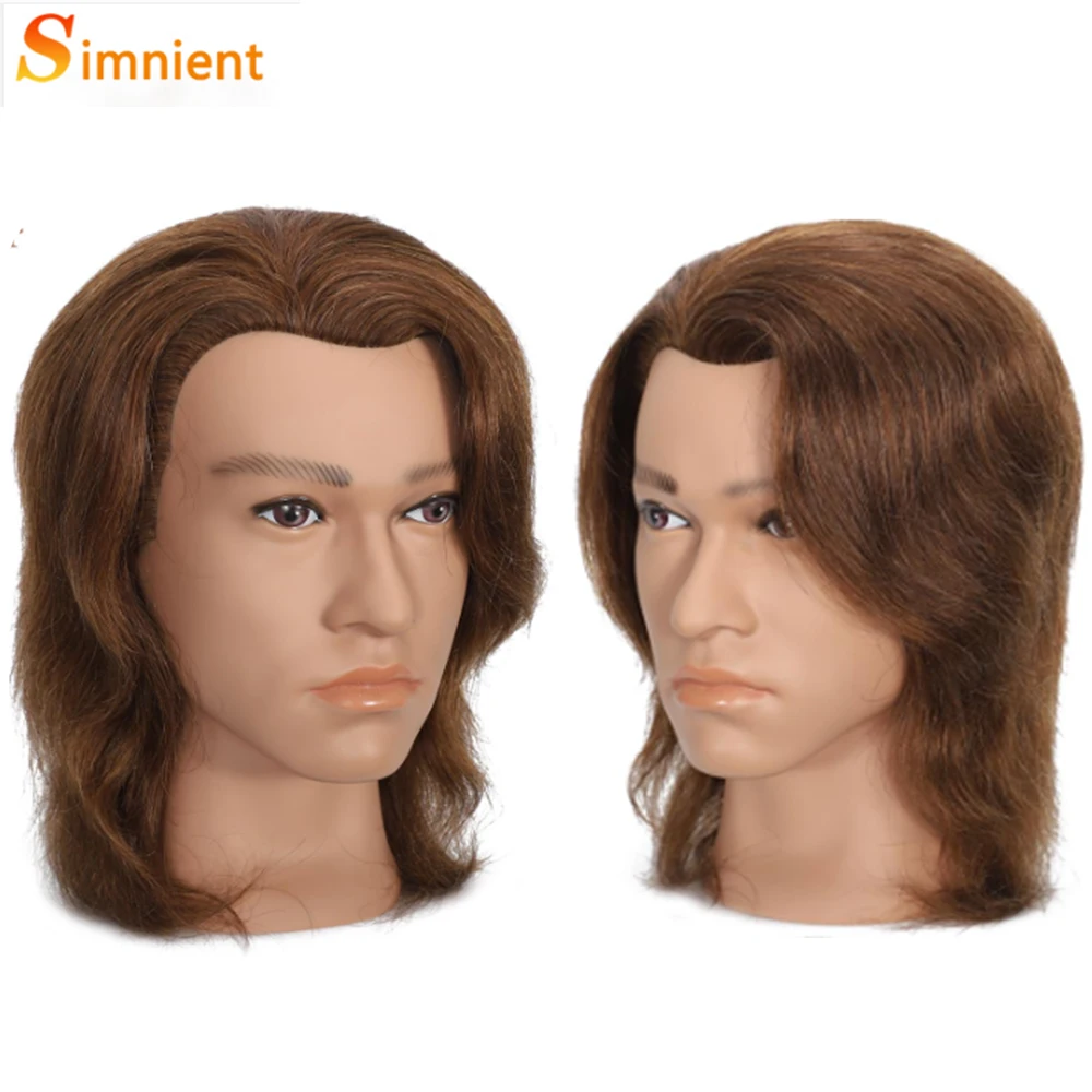 

2026 Новая 12-дюймовая коричневая 100% человеческая мужская голова манекена для парикмахера, стрижки, укладки, косметологического обучения