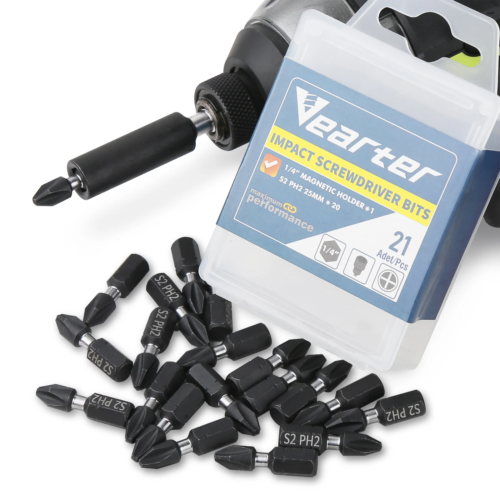 Vearter Impact S2 PH2 Screwdriver Drill Driver Bits Set With Magnetic Bit Holder Compatible with Dewalt Milwaukee Bosch Makita