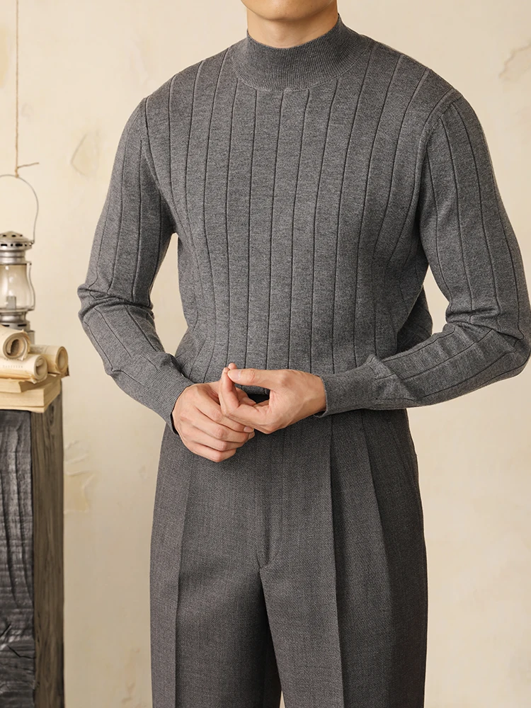 

Мужской деловой повседневный приталенный шерстяной вязаный свитер с высоким воротником, осенне-зимний, теплый, вязаный, простой в уходе, с круглым вырезом