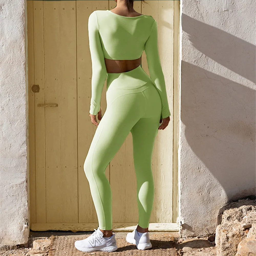 2 قطعة وسادة طويلة الأكمام اليوغا مجموعة الملابس سترة رياضية علوية رياضية امرأة الصالة الرياضية التدريب المرأة اللياقة البدنية الجري ملابس نشطة الدعاوى XP149